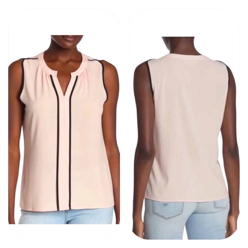 Calvin Klein Piped Sleeveless Blouse Pink/Black Size Large